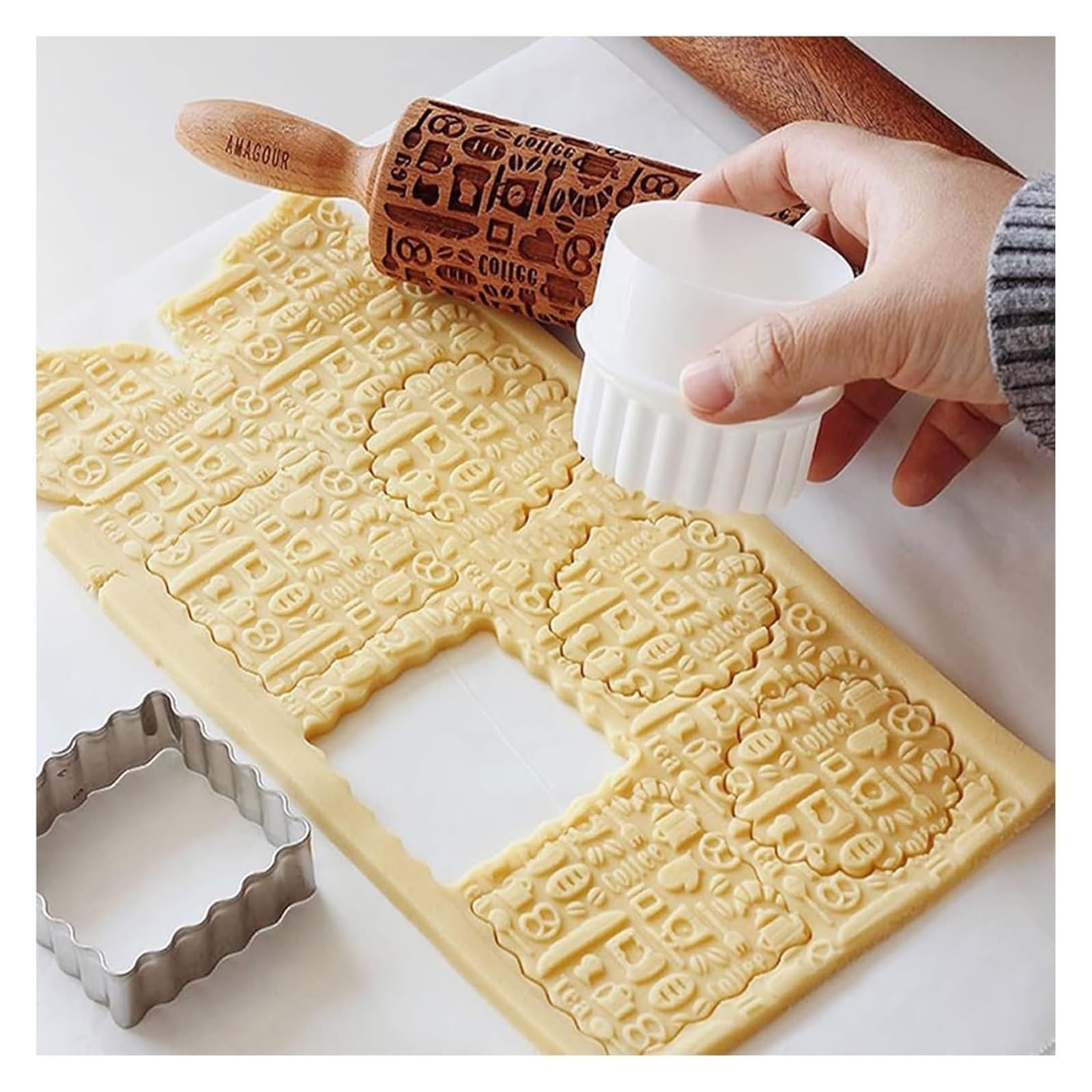 Rodillo, Grabado en relieve de madera for hornear, for hacer galletas, cortezas, pasteles, pastelería, arcilla