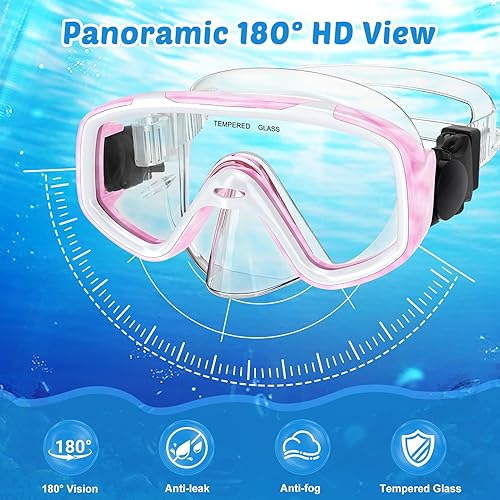 Miniatura 10 de KUYOU Kids Snorkel Set - Safe and Clear Underwater Adventure with Full Dry Top Snorkel Mask, Tempered Glass Goggles, and Anti-Fog Design Age 5-12