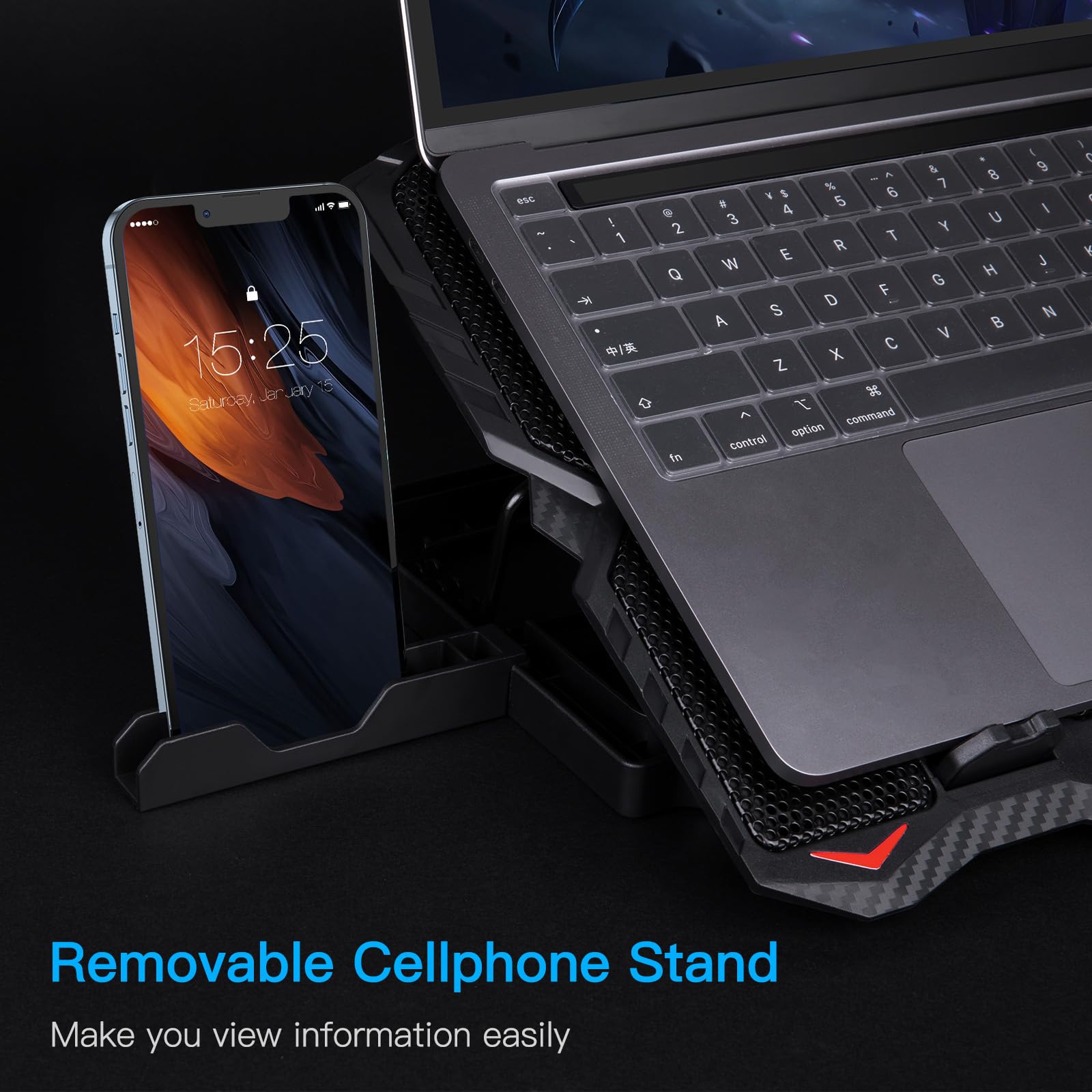 MATEPROX Refroidisseur PC Portable, Support Ventilé Ordinateur avec 6 Ventilateurs Silencieux, Réglage de 5 hauteurs, 2 Ports USB et lumière LED Bleue