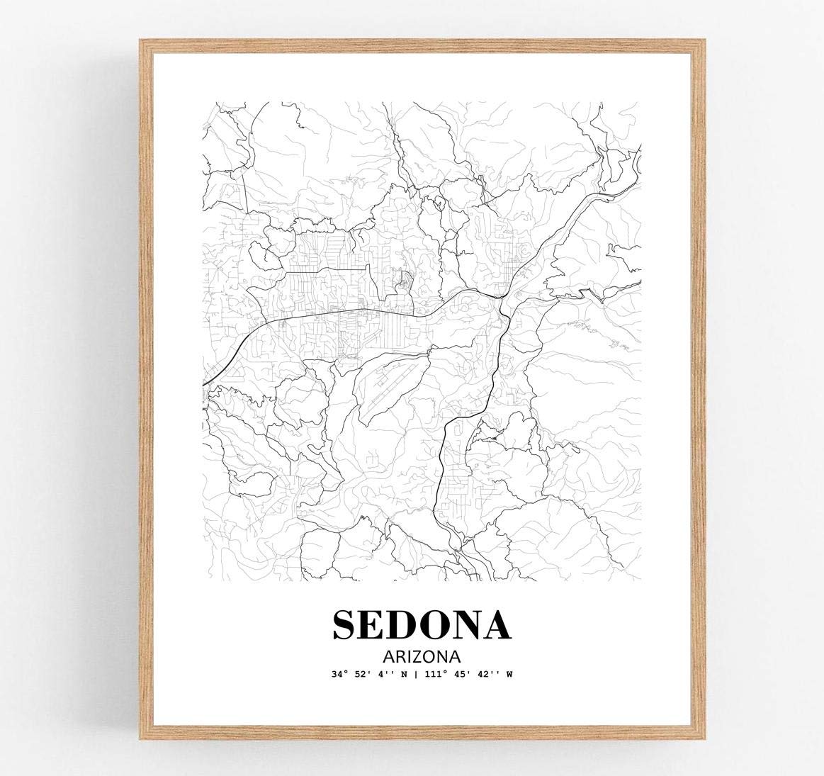 Eleville 8X10 Unframed Sedona Arizona City View Abstract Road Modern Map Art Print Poster Wall Office Home Decor Minimalist Line Art Hometown Housewarming wgn484