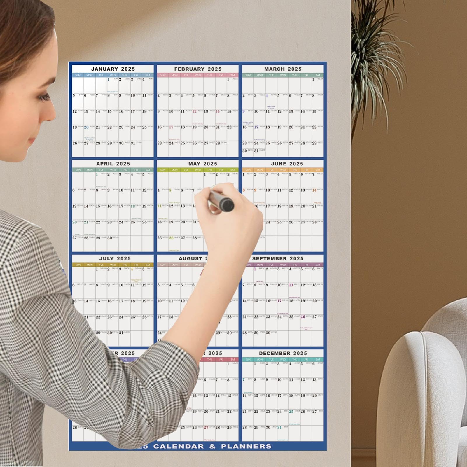Jaarlijkse whiteboard-kalender, uitwisbare droge en natte Jaarlijkse whiteboard-kalender, uitwisbare droge en natte