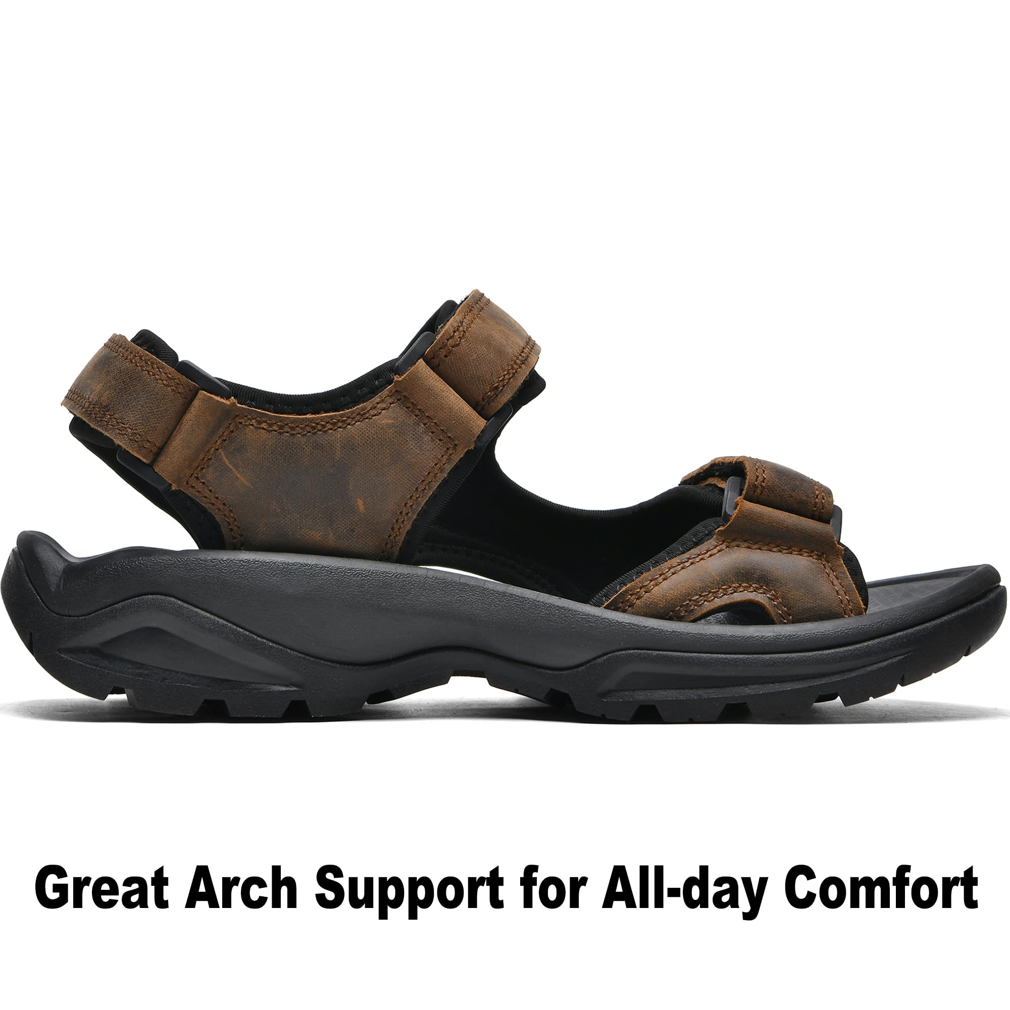 Men's Leather Athletic Sandals Hiking Shoes EVA Cushion Foam Midsole With Arch support Rugged Durabrasion Rubber Outsole — view 4