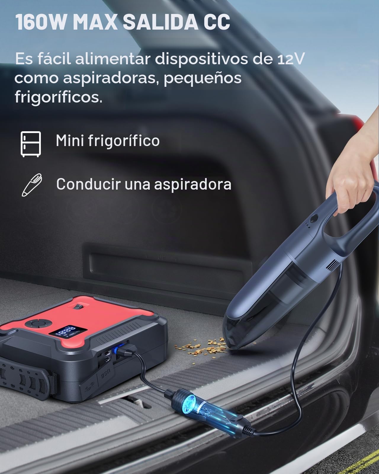 Buture Pro Booster Batería y Compresor de Aire Portátil 2500A, 23800mAh Arrancador de Coche (Todo Gas o 8,0 L Diesel), Inflador Eléctrico 150 PSI, 120 W Salidas DC y Luz de Emergencia