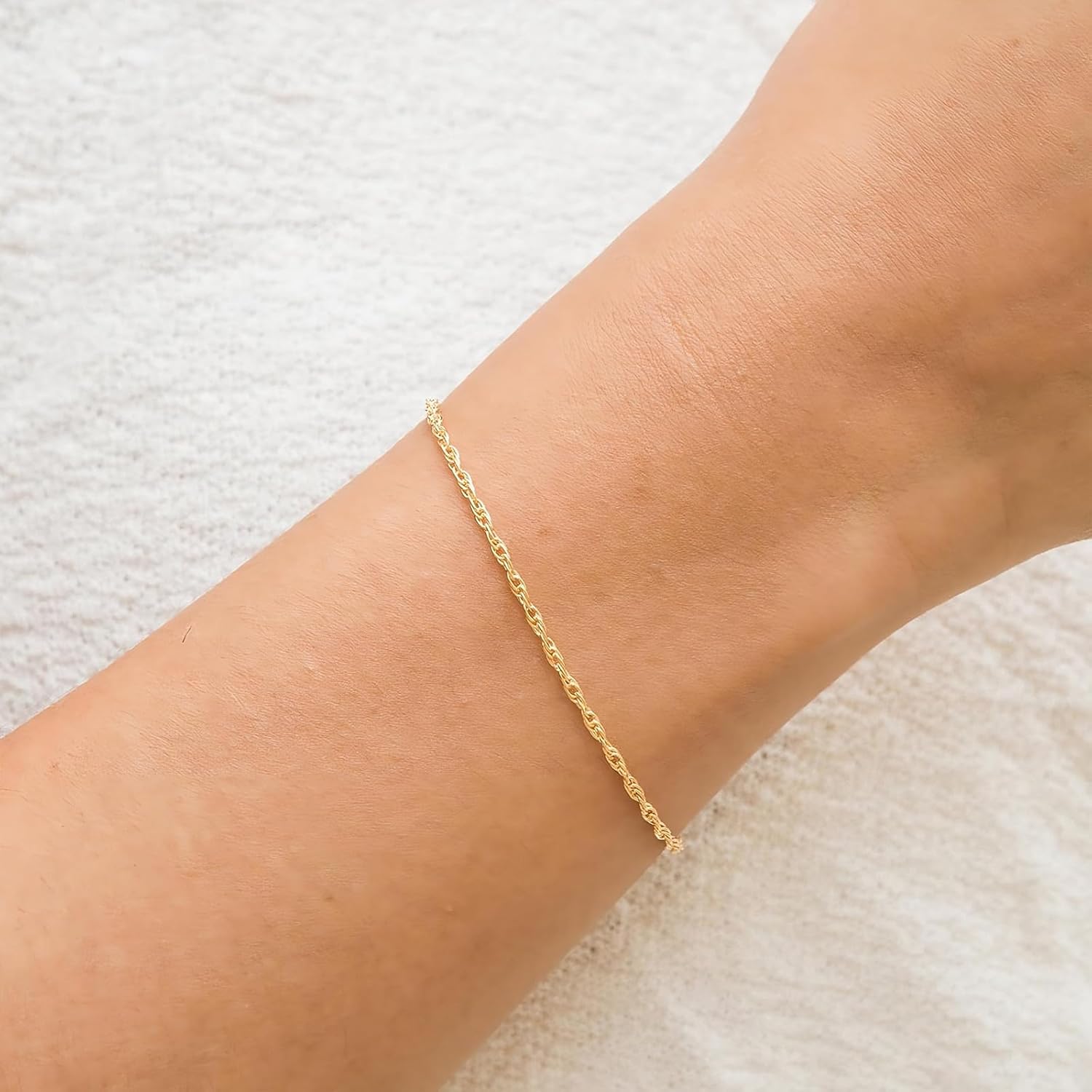 14K Gold Rope Bracelets, Thin Real Gold Dainty Twist Link Chain 1.8mm, 6-7 Inches for Women Men, Hypoallergenic, Non-Tarnish, Dainty Layering Minimalist Jewelry - Image 3