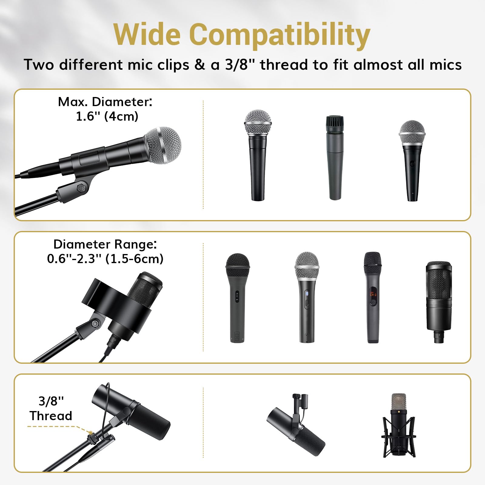 TONOR Microphone Stand with Tablet Holder, Cup Tray, Extra Weights, Tripod Boom Arm for Floor, Adjustable Height and Angle, Heavy Duty Stand with Carrying Bag, Pad Clamp, Compatible with Yeti, T35+