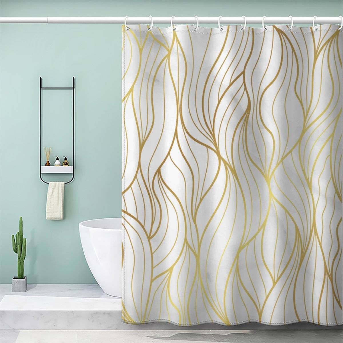 Vasena Color23 3D Shower Curtain Geometric Marble Bathroom Curtain Anti Mould Waterproof Personalized Funky Shower Curtain With Weighted Hem With Hooks 200X200 Cm
