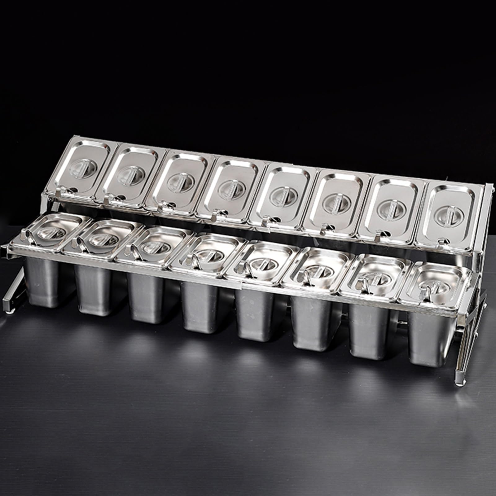 Aserzenith Silver/A Expandable 304 Stainless Steel Spice Rack Set, Countertop Spice Rack, Condiment Dispenser With Spoons For Seasoning Sauce Salad Jam Fruits Ingredients,-C-37.8X13.4x10.2in