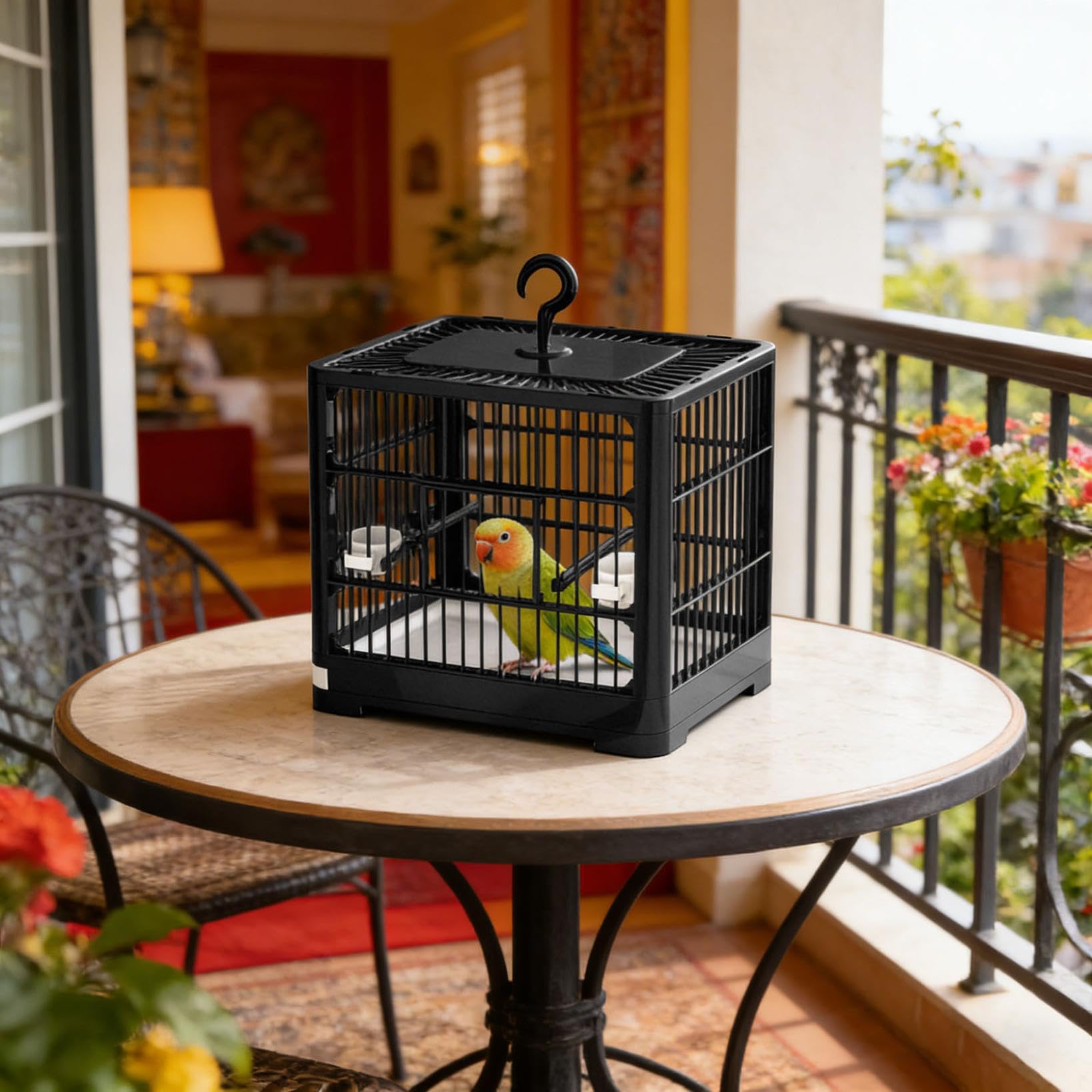 Vogelreisetasche, leichtes Starter-Set für kleine Vögel, mit abnehmbarem Tablett und Hakengriff, für Sittiche, Papageien, Papageien, Lovebirds (schwarz)