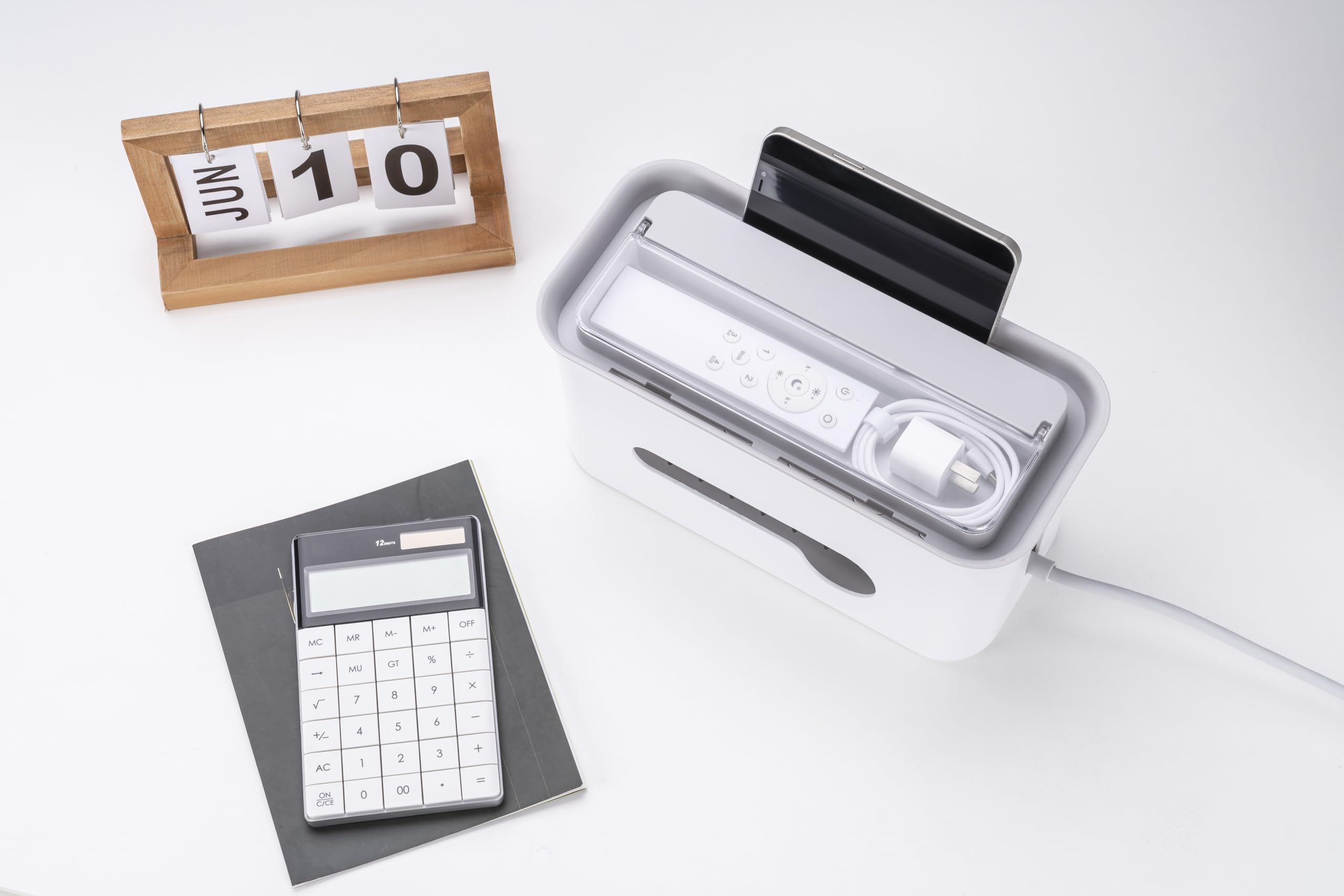 NavodeskNAVO Cable Management Box, Cable Organiser for Desktop, Wire Box for Home Office (Medium, WHITE)