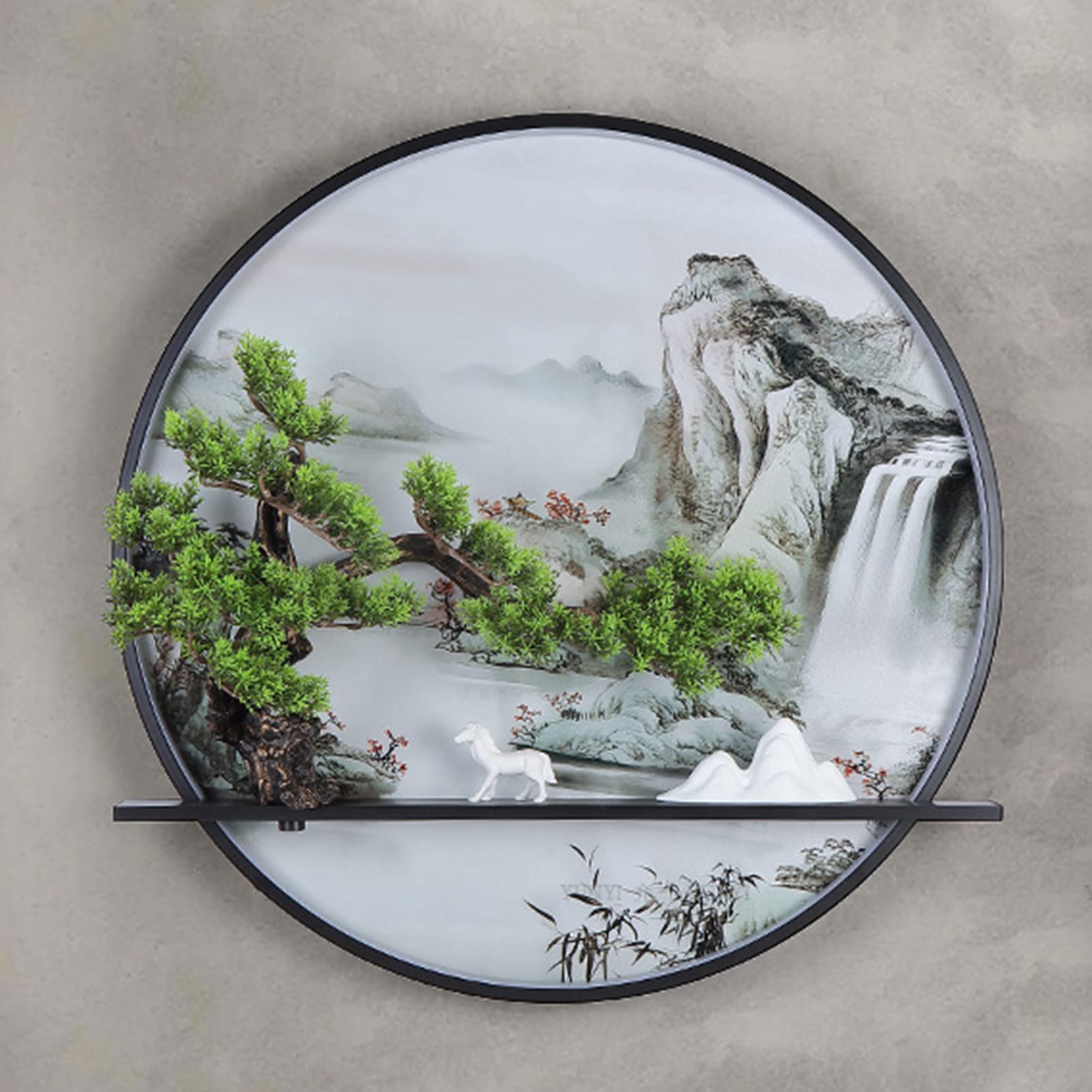 Chinese Style 3D Embossed Color Painting Wall Lamp, LED Modern Round Wall Fitting, Nordic Corridor Aisle Room Sconce Light, Bedside Lantern, Aisle Staircase Bedroom Decorative