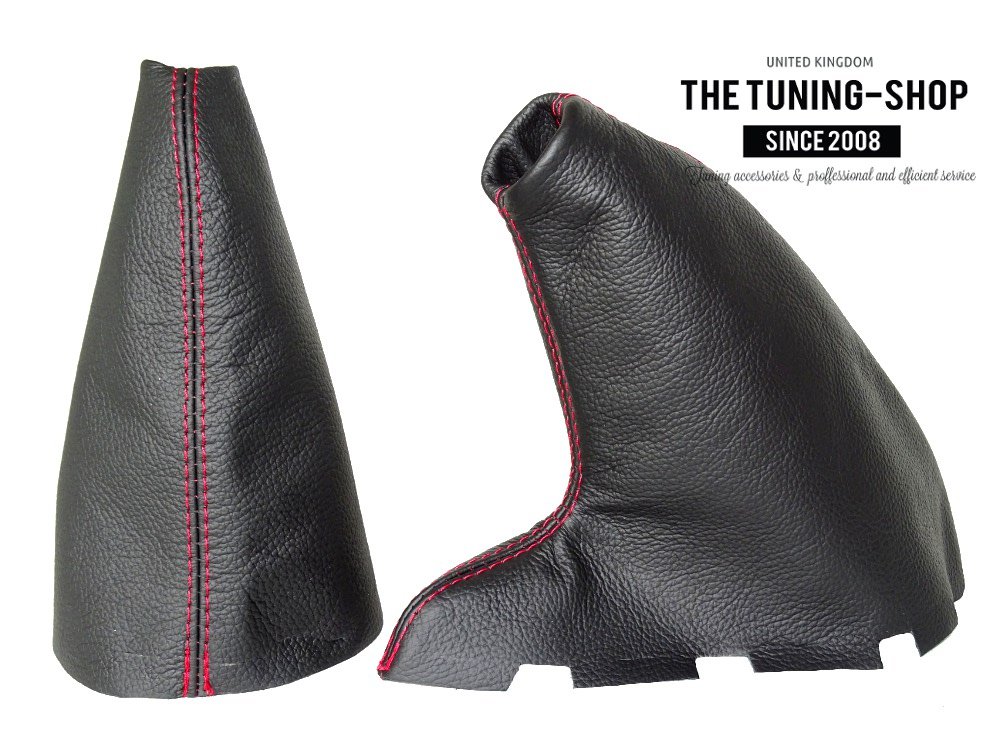 The Tuning-Shop Ltd for Mini R55 R56 R57 2007-2013 Shift & E Brake Boot Black Genuine Leather Red Stitching