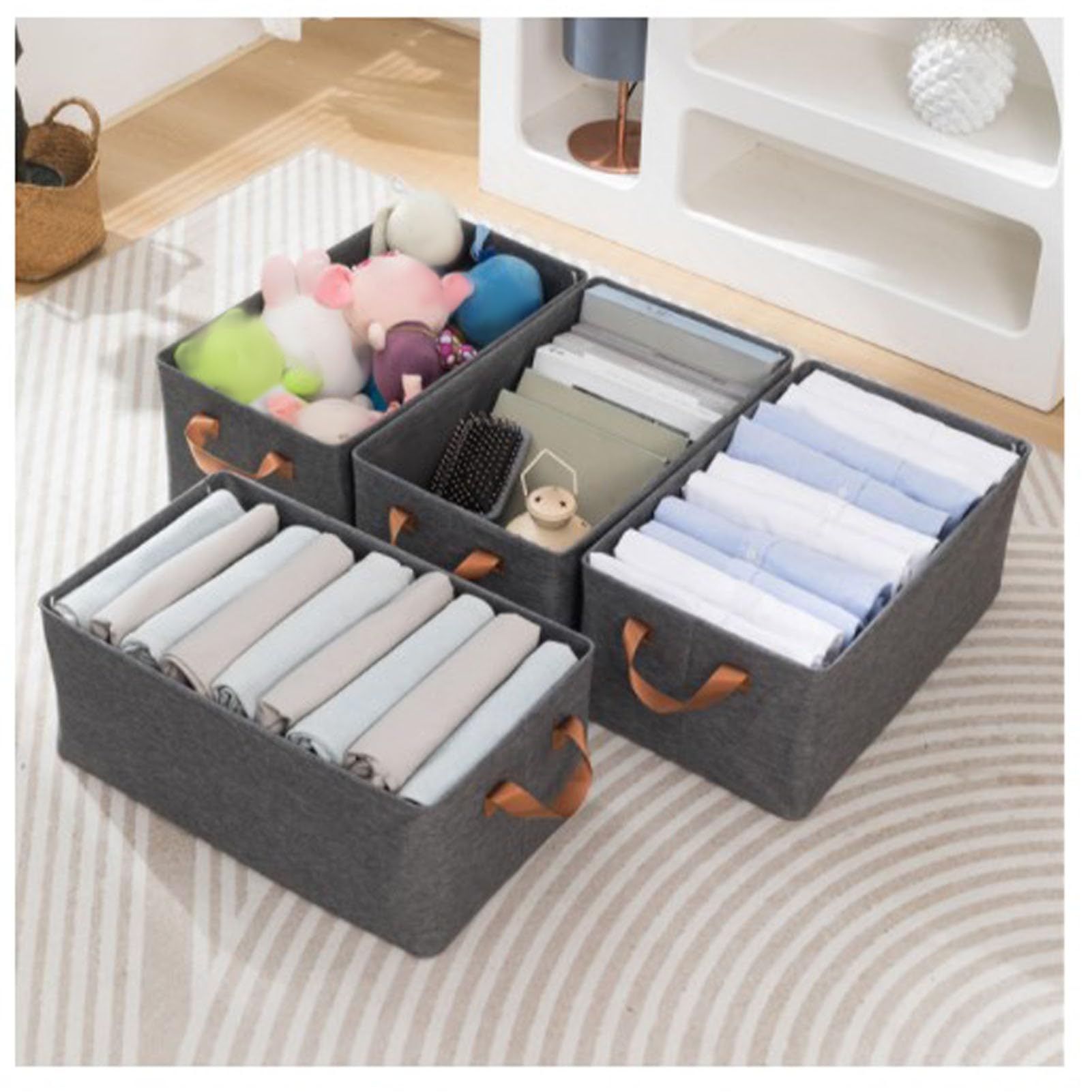 Poubelles de Rangement pour Placard avec Poignées, Organisateur de Sous- Vêtements, Boîtes de Conteneurs en Tissu pour Organiser des Étagères Chambre, Organisateur de Tiroirs Poubelles de Rangement pour Placard avec Poignées, Organisateur de Sous- Vêtements, Boîtes de Conteneurs en Tissu pour Organiser des Étagères Chambre, Organisateur de Tiroirs