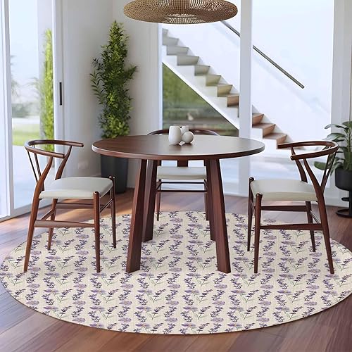Miniatura 3 de Round Rugs 8ft, Lavender Floral Non-Slip Area Rugs for Living Room Bedroom Entryway, Summer Pastoral Watercolor Retro Flowers Washable Carpet Runner