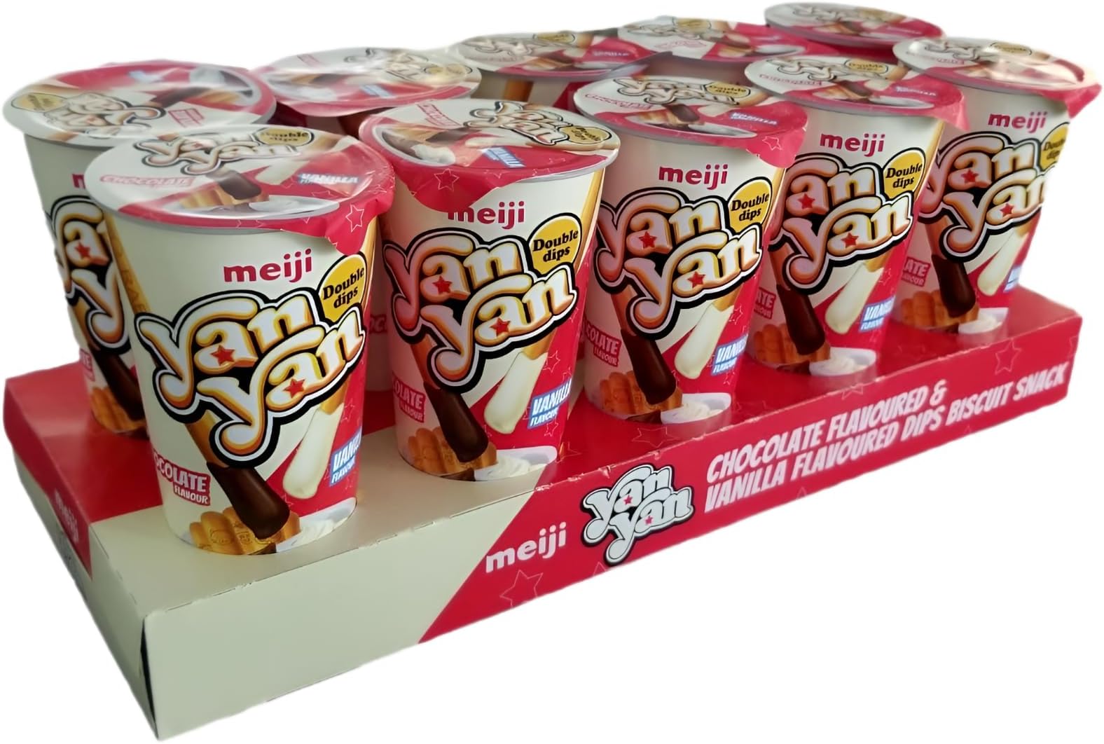 Yan Yan Biscuit Sticks with Chocolate & Vanilla Dip, 10 Cups, 44g Each – Crispy Snack with Sweet Dips, Perfect for Travel, Parties, School Lunches & Quick Snacks