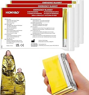 HONYAO® Emergency Blankets 3pcs, Foil Blankets Gold Silver, Thermal Blanket 210×160 cm, Survival Blankets Perfect for Outdoors, Survival, Hiking, Marathons or First Aid, Tear Resistant