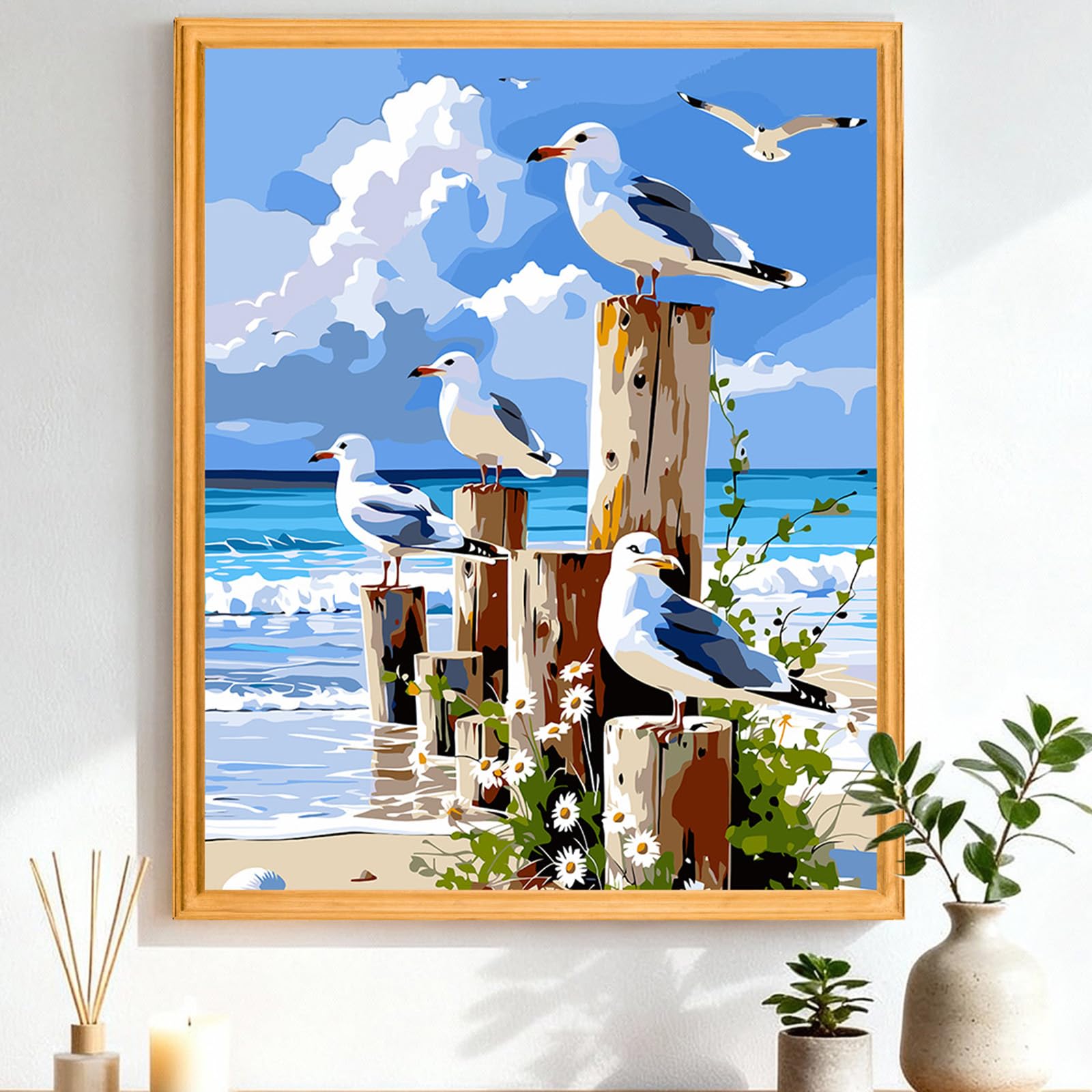 CEOVR Landscape Paint by Numbers for Adults Seagulls Painting by Numbers Frameless for Beginners with Brushes Acrylic Pigment 40x50 cm DIY Drawing Paintwork — image 1