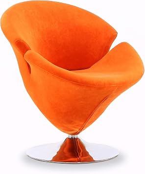 Manhattan Comfort Tulip Swivel Accent Chair with 360 Turn, Modern Flower Inspired Design, Soft Velvet Upholstery, Polished Chrome Base, No Assembly Required, 300 Lbs Capacity, Orange