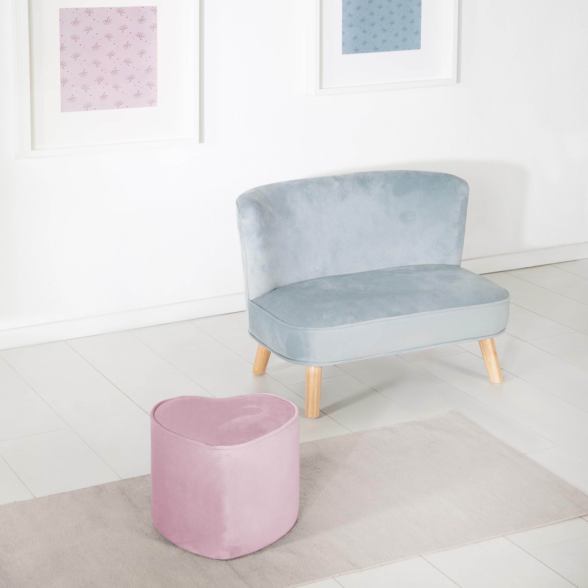roba Pouf Coeur en Velours pour Chambre Enfant "Lil Sofa" - Tabouret Doux et Confortable - Rose