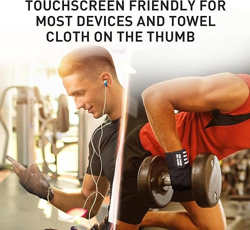 Miniatura 5 de FINGER TEN Guantes de entrenamiento de levantamiento de pesas, medio dedo completo con soporte para correa de muñeca, agarre acolchado para