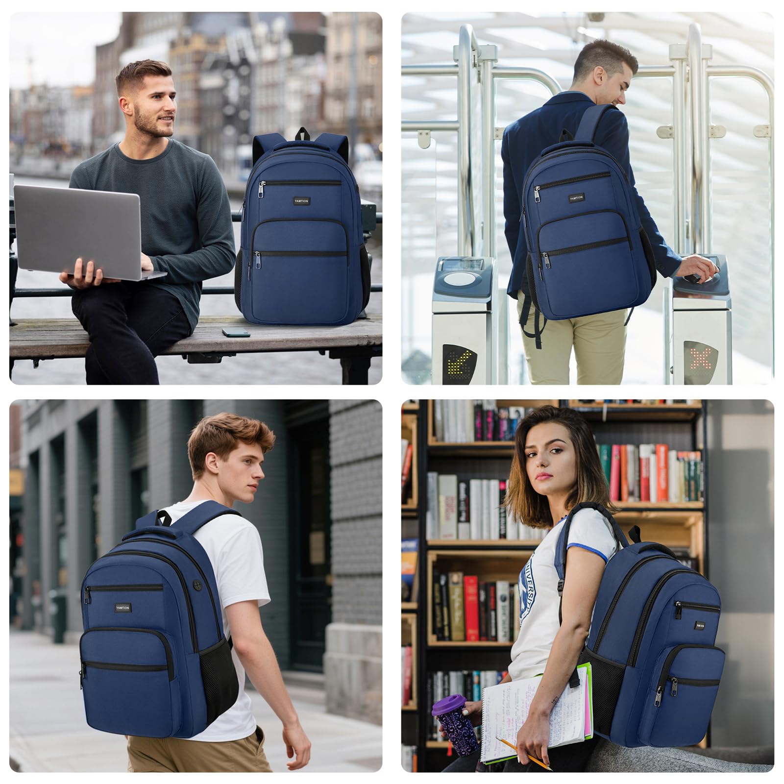 YAMTION Mochila para hombre, mochila escolar adolescente, azul, 17.3 Zoll