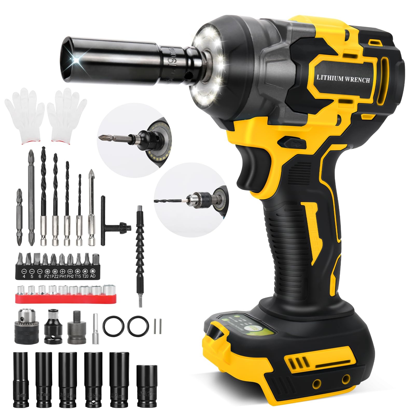 Chiave a impulsi senza fili compatibile con Dewalt 20V 18 V, 650 Nm, Avvitatore A Impulsi a batteria, 1/2" Elevata Avvitatori a Massa Battente chiave con chiave a bussola, adattatore (senza batteria)