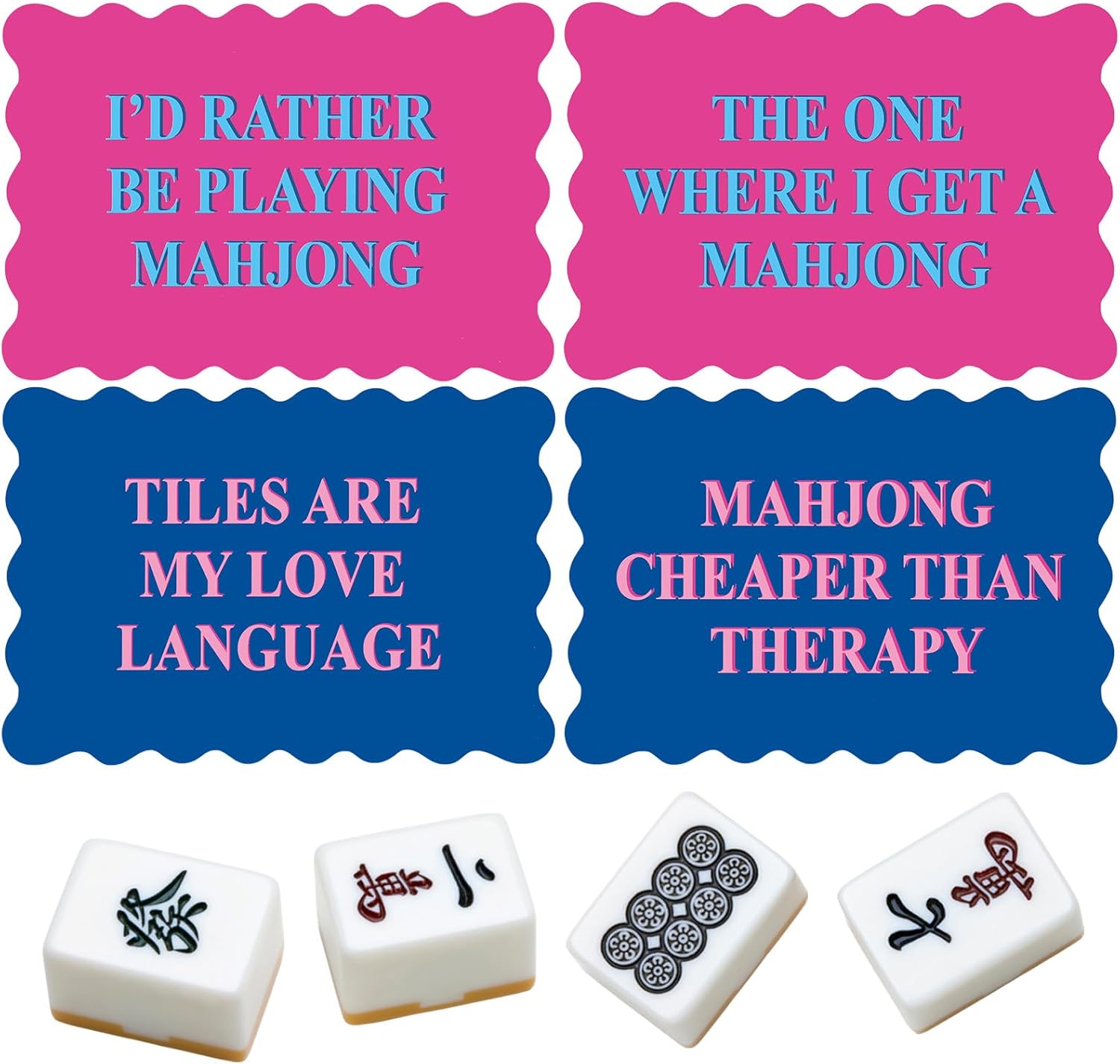 4 Pcs Mahjong Tile Shuffler Horizontal Mahjong Shuffler Cards with Wavy Style Frame & Funny Sayings Thick Plastic Mah Jong Accessories and Gifts for Lovers Playing