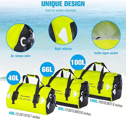 Miniatura 6 de WILD HEART Bolsa de lona impermeable para motocicleta, PVC500D, doble parte inferior, con correas de cuerda y bolsillo interior, 40L, 66L, 100L,