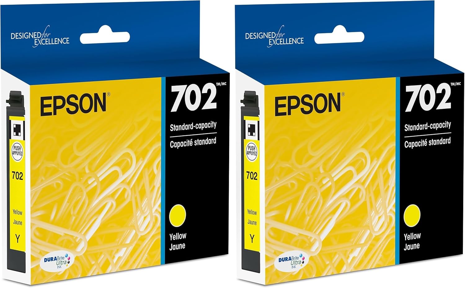 Epson T702 DURABrite Ultra -Ink Standard Capacity Yellow -Cartridge (T702420-S) for Select Workforce Pro Printers, 1 Count (Pack of 2)