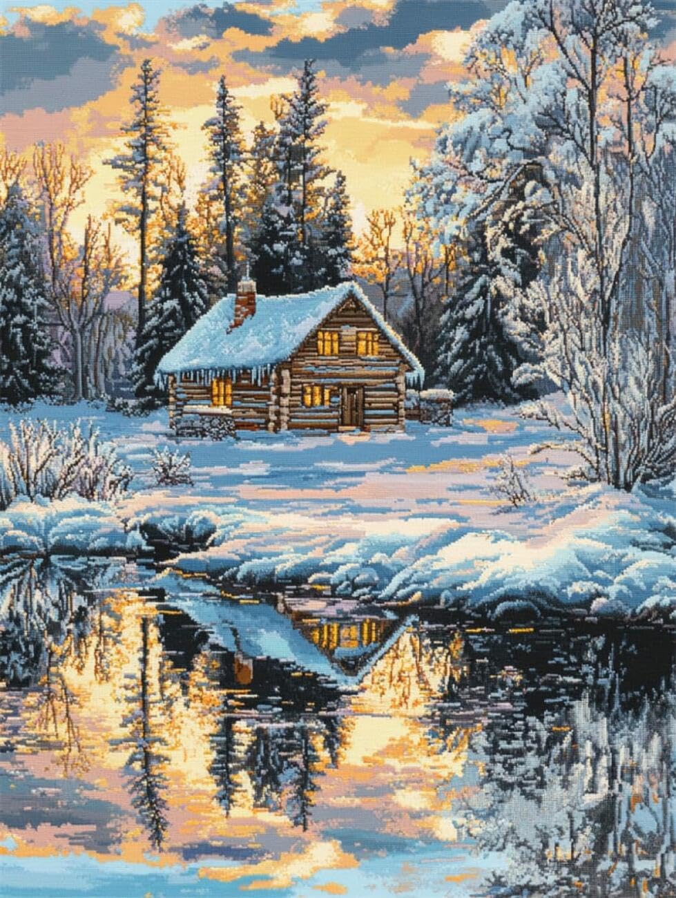 Henypt 14CT Punto De Cruz Kit Completo Para Principiantes Paisaje De Bosque Invernal Bordado En Cruz Completo Con Hilo Y Tela Impreso Para Adultos Niños Principiantes 80x100cm