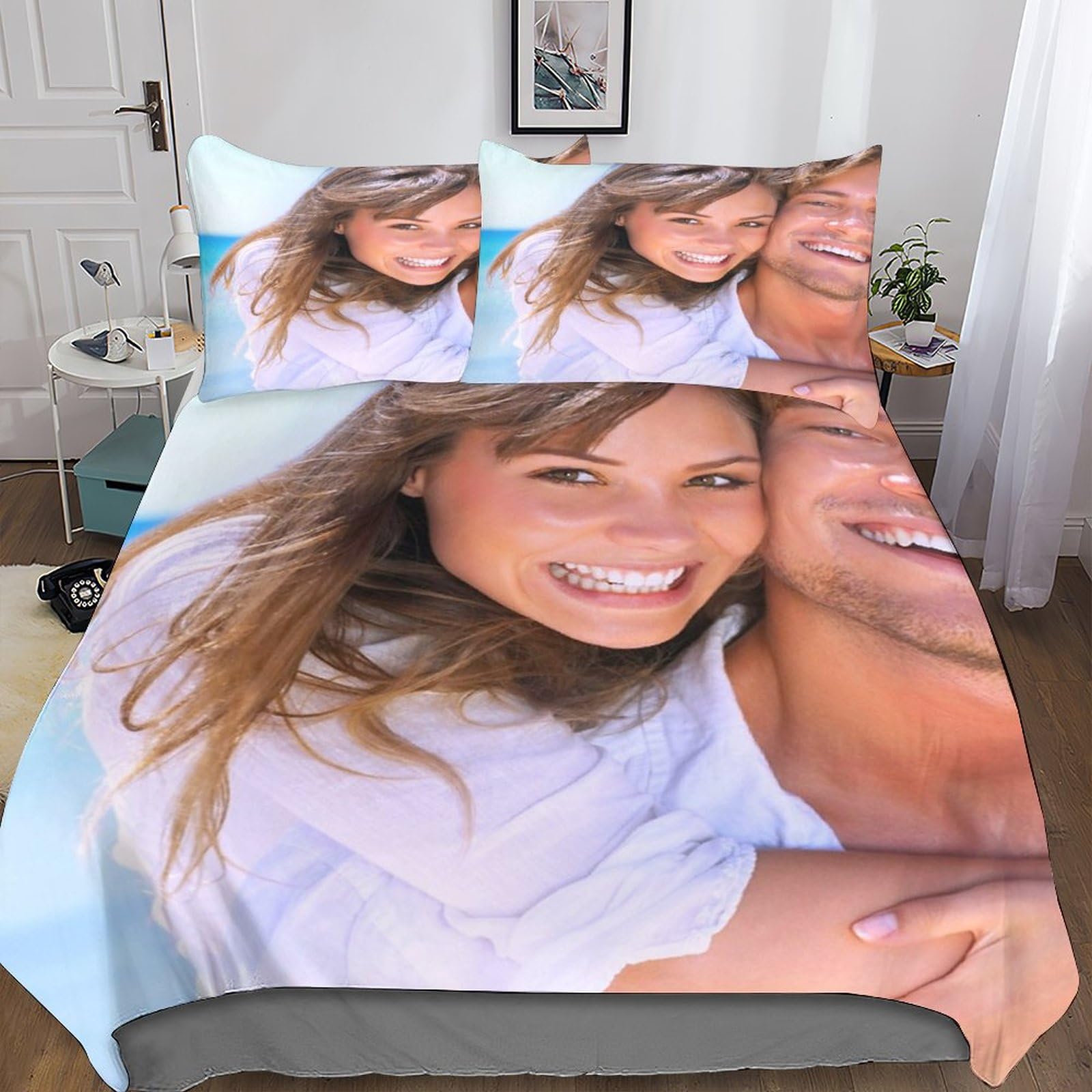 Housse de couette 3D IOFEER 200x200cm personnalisable avec photo et texte microfibre