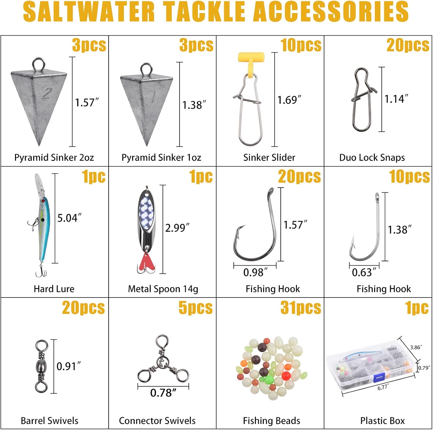 Saltwater Fishing Tackle Kit, 136pcs Surf Fishing Gear Fish Finder Rigs Saltwater Fishing Lures Crankbait Spoon Pyramid Sinker Fishing Hooks Leaders Swivels Ocean Fishing Tackle Accessories