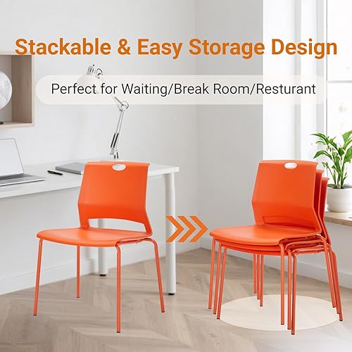 Miniatura 5 de Sillas de oficina apilables, sillas naranjas para invitados con cómodo asiento aerodinámico, sillas apilables sin ruedas para sala de conferencias,