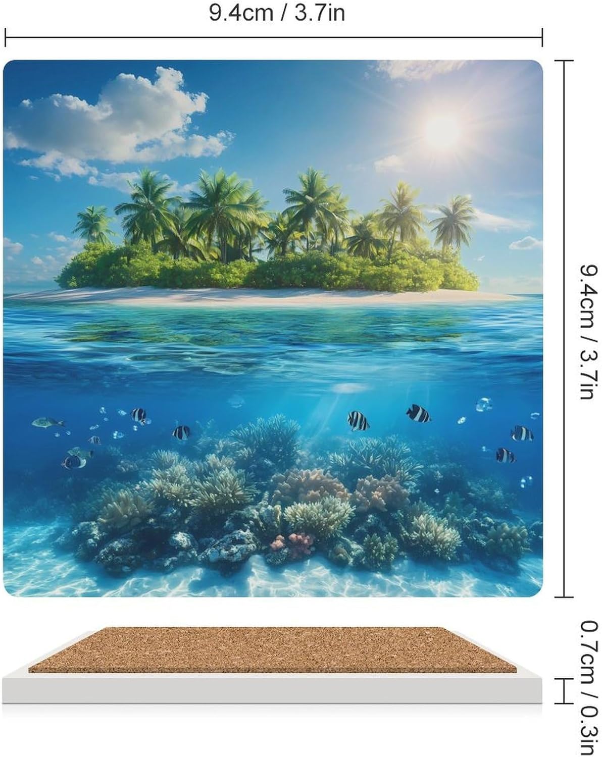 Tropical Island Snorkeling Fish Ceramic Coasters Set Square Drink Coasters Table Coaster for Kitchen Desktop Decor