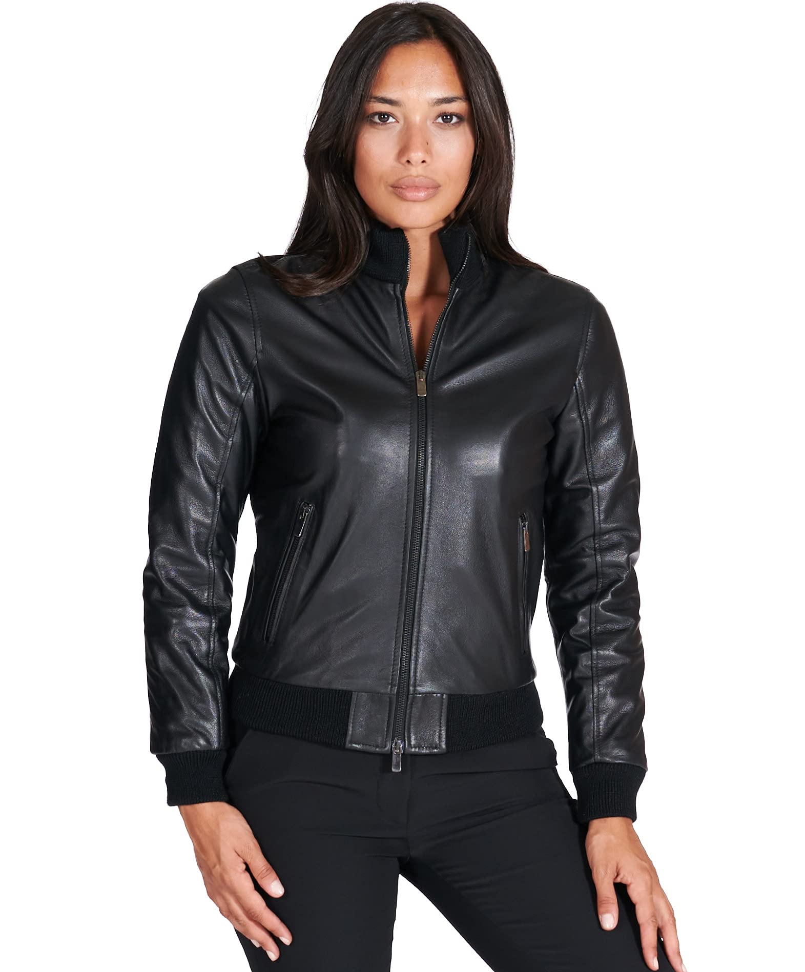 D'Arienzo Bomber Pelle Nera Donna Giacca Vintage Vera Pelle Made in Italy G155
