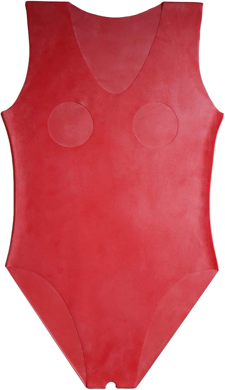 Red Latex Rubber Open Crotch and Breast Bodysuit Catsuit (one Size)