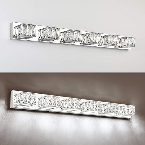 Miniatura 7 de ZUZITO Luces de tocador de baño de 6 luces, accesorios de iluminación LED cromados sobre el espejo, luces modernas de tocador de 36 W para pared de