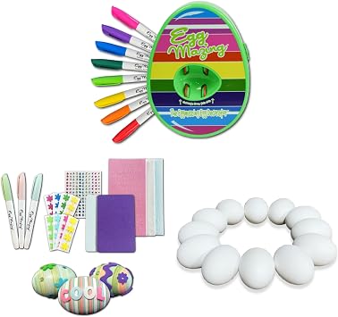 The Eggmazing Egg Decorator Easter Egg Decorating Kit Spring Green + White Wooden Eggs 12 Pack + Easter Egg-cessory Pack