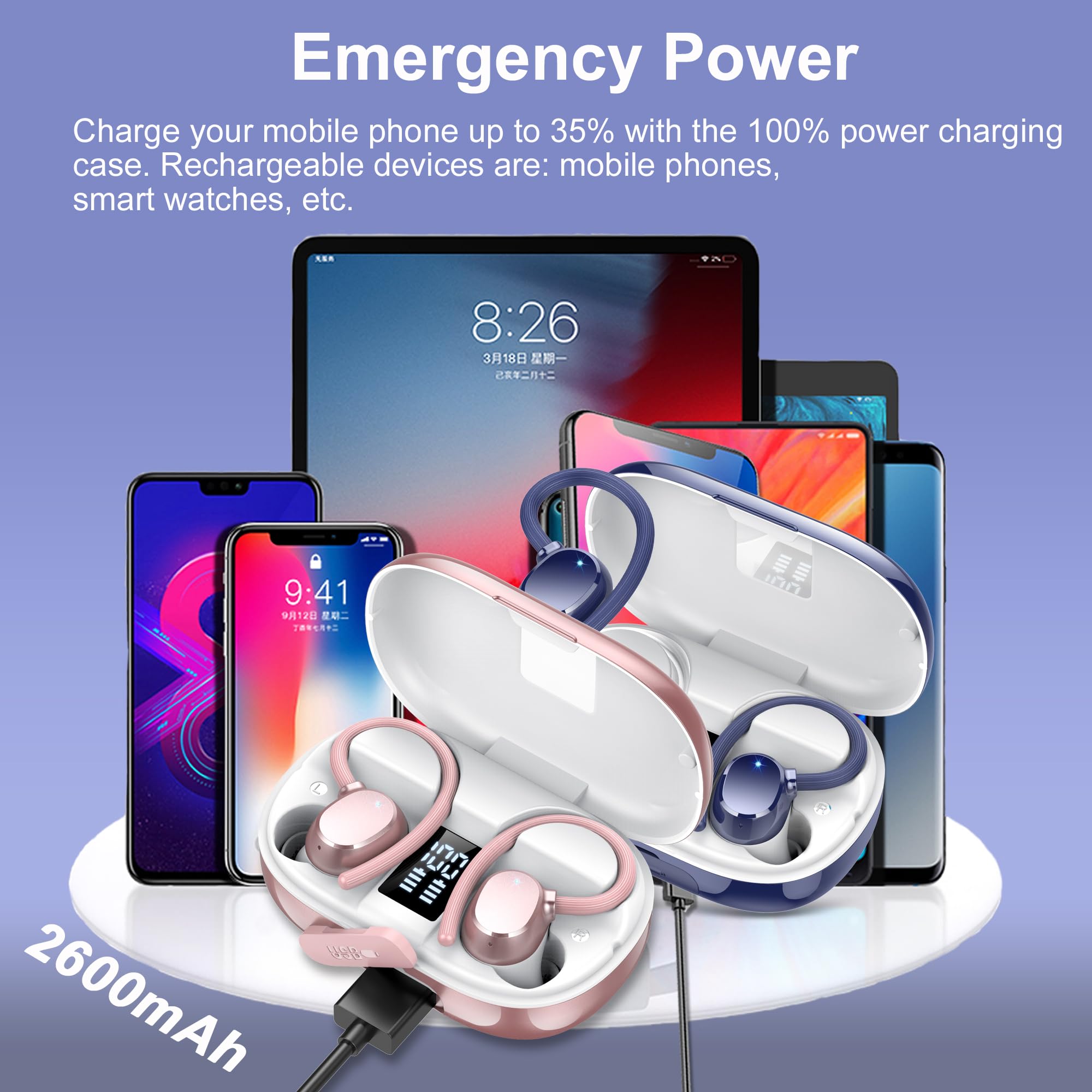 Cuffie Bluetooth,Auricolari Bluetooth 5.3 Wireless con 4 ENC Mic,Cuffiette Senza Fili HiFi Stereo,2024 Auricolari Bluetooth IP7 Impermeabili Cuffiette Bluetooth con 128 Ore LED Display Touch Control