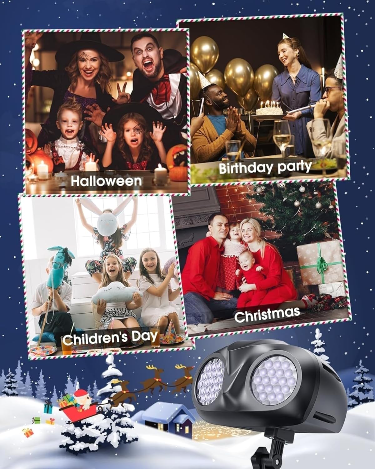 Christmas Snowflake Projector with Dual Projection Heads, Remote Control, and IP65 Waterproof Design