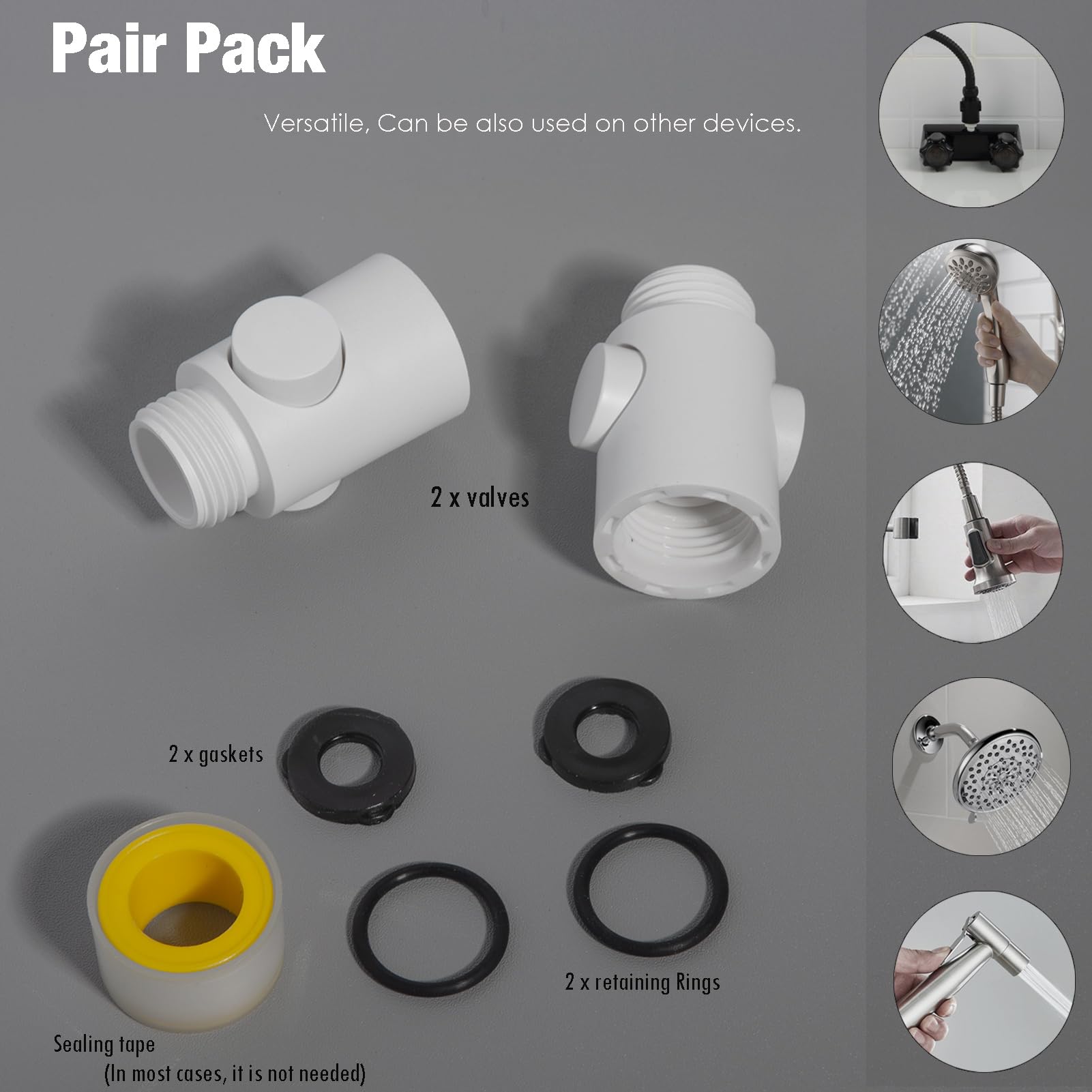 Paquete de 2 válvulas de cierre de cabezal de ducha con asa, botón grande, control de flujo con una sola mano, limitador de flujo de ahorro de agua, accesorios para caravanas. (blanco mate)