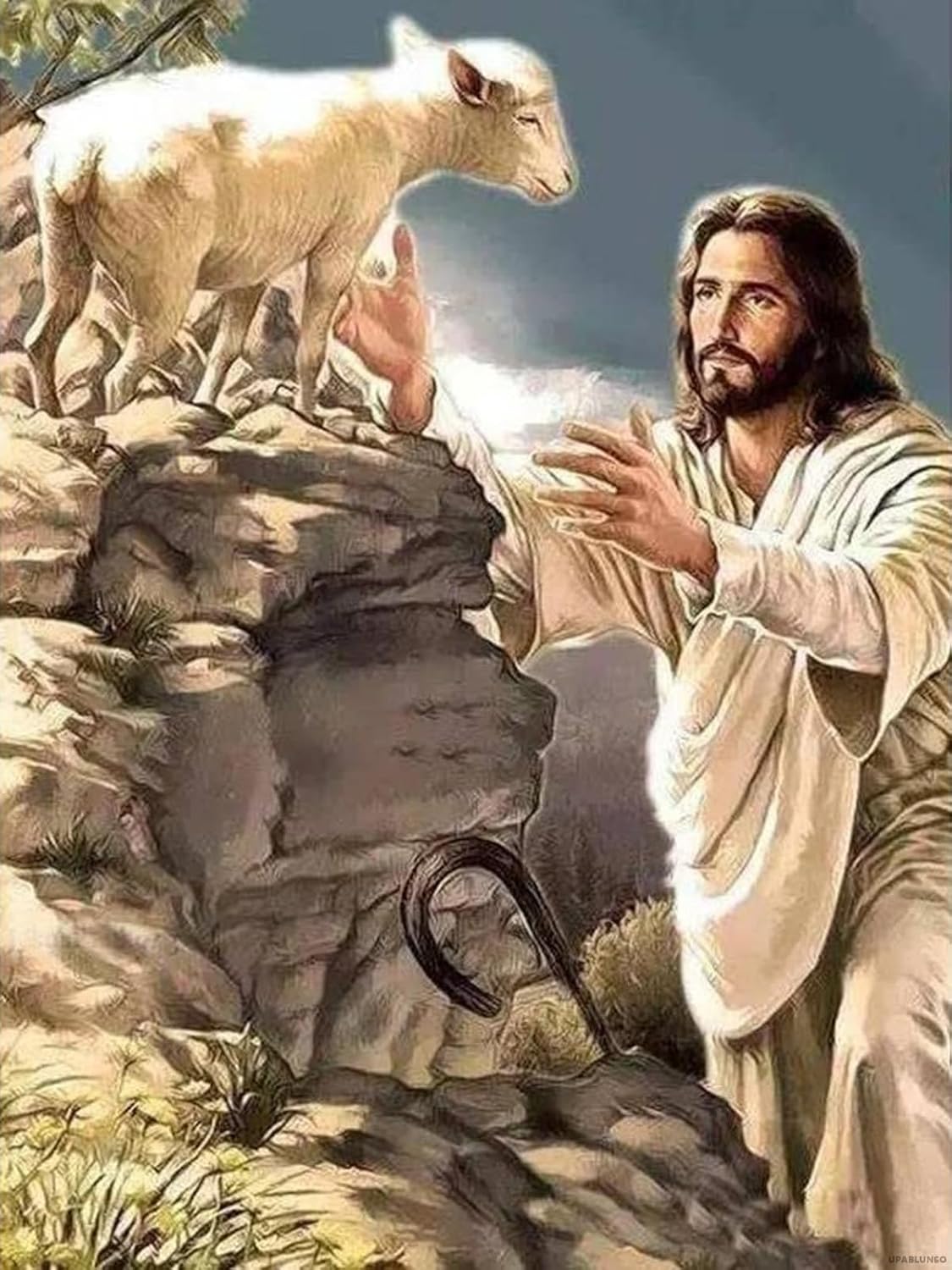 UPABLUNSO Christmas Gift Shepherd Christian Jesus and Lamb Diamond Painting Kit for Adults Full Drill Diamond Art Painting by Number Kits Gem Art Wall Home Decor 12x16 inch Suitable for New Year