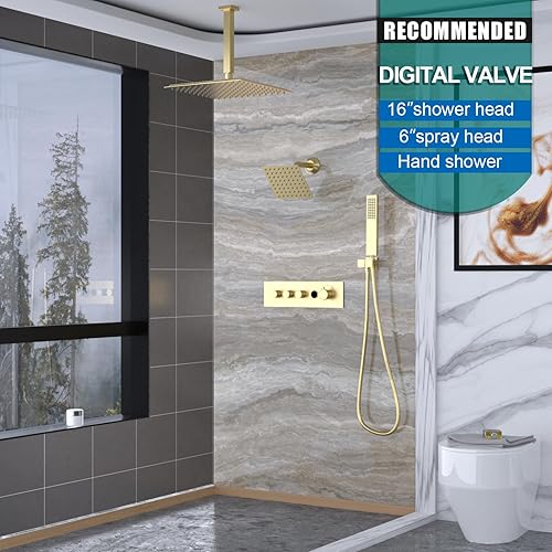 Miniatura 8 de Enga Sistema de chorros de ducha de lluvia de 16 pulgadas con grifo de ducha termostático de metal, todos los cabezales de ducha pueden trabajar