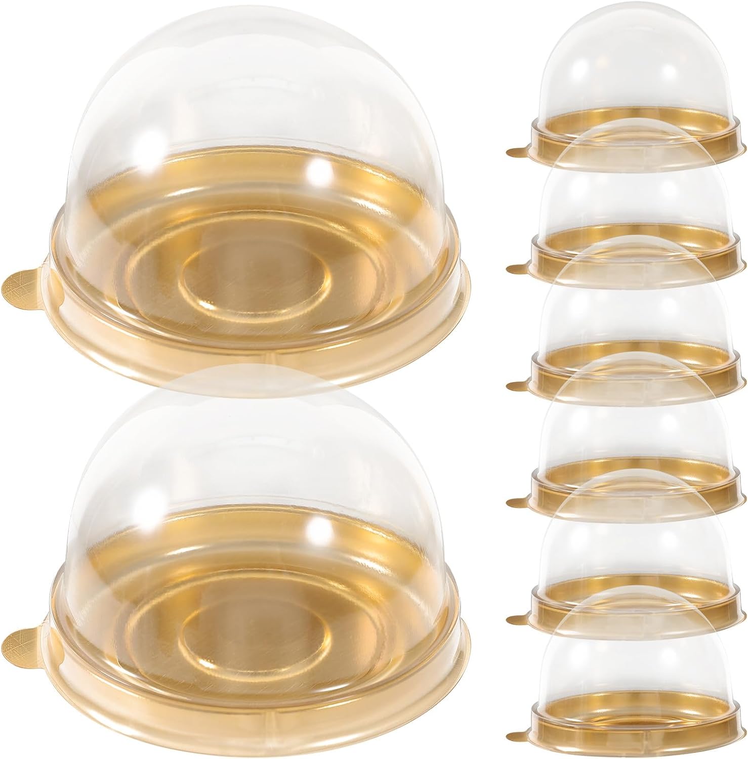 Outanaya 50pcs Gold Cake Wrapping Boxes with Window, Thickened round Mousse Holders for Baking and Dessert Packaging, Compact Paper Treat Boxes for Christmas Party and Home Use