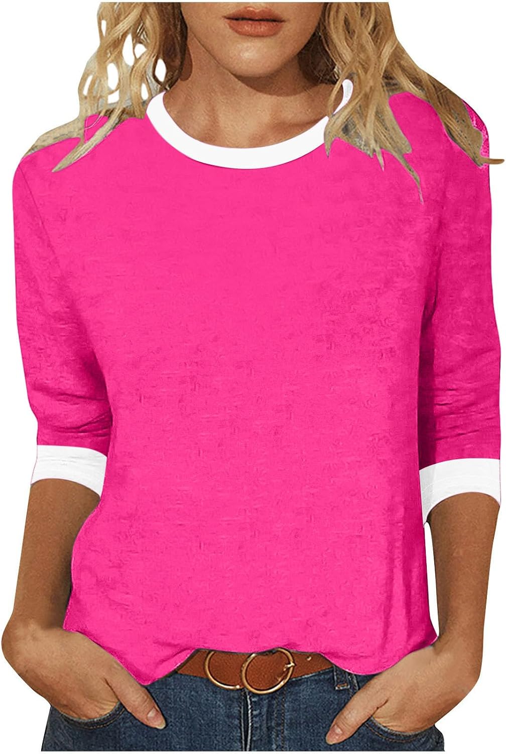 Womens Baseball T-Shirts Raglan 3/4 Sleeves Tee Jersey Crewneck Tops Color Block Blouse Shirt Plus Size Blouses