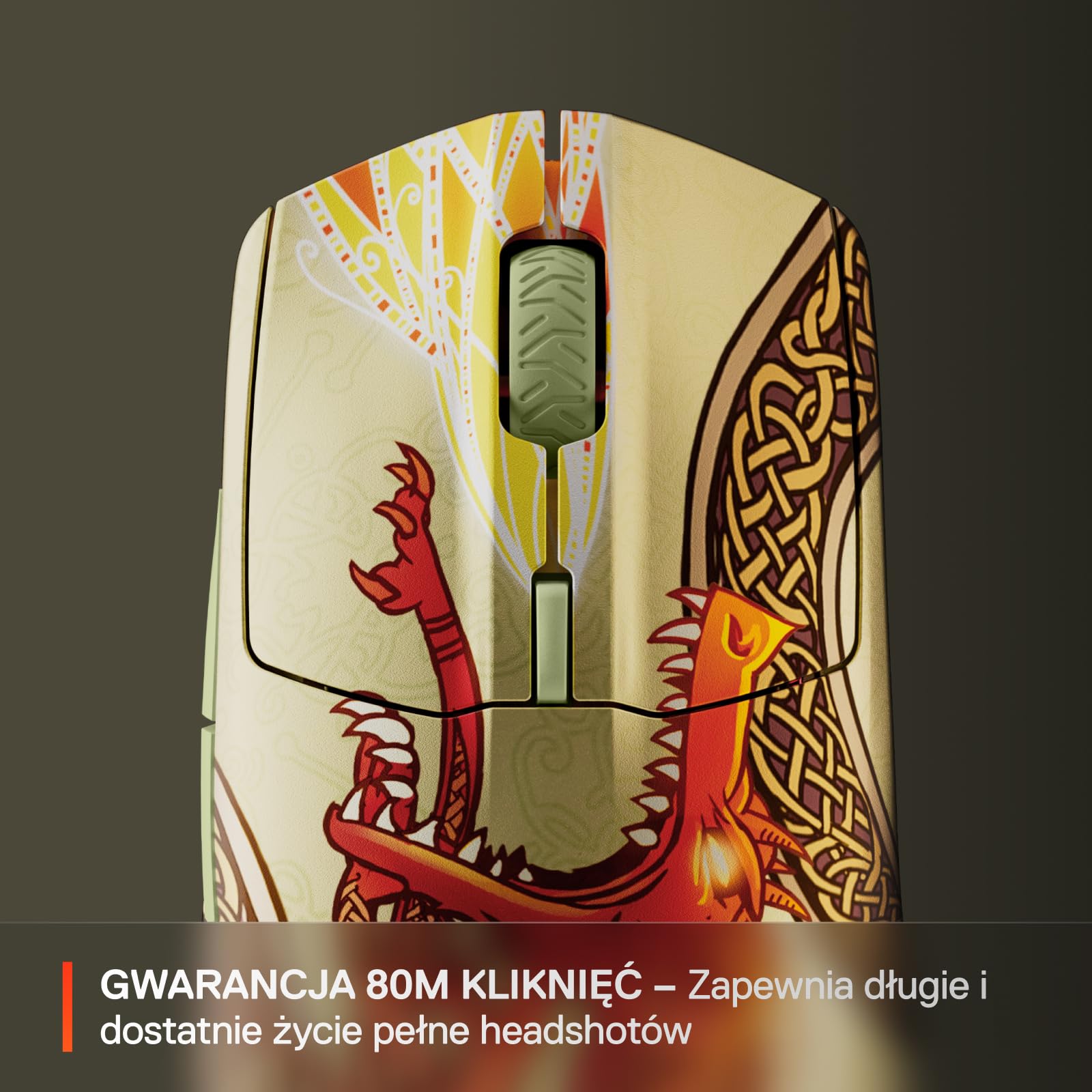 SteelSeries CS2 Dragon Lore – Bezprzewodowa mysz do gier – Counter-Strike – 2,4 GHz i Bluetooth – Czujnik optyczny 18 tys. DPI TrueMove Air – Bateria do 200 godz. — Wytrzymałość 80 mln kliknięć