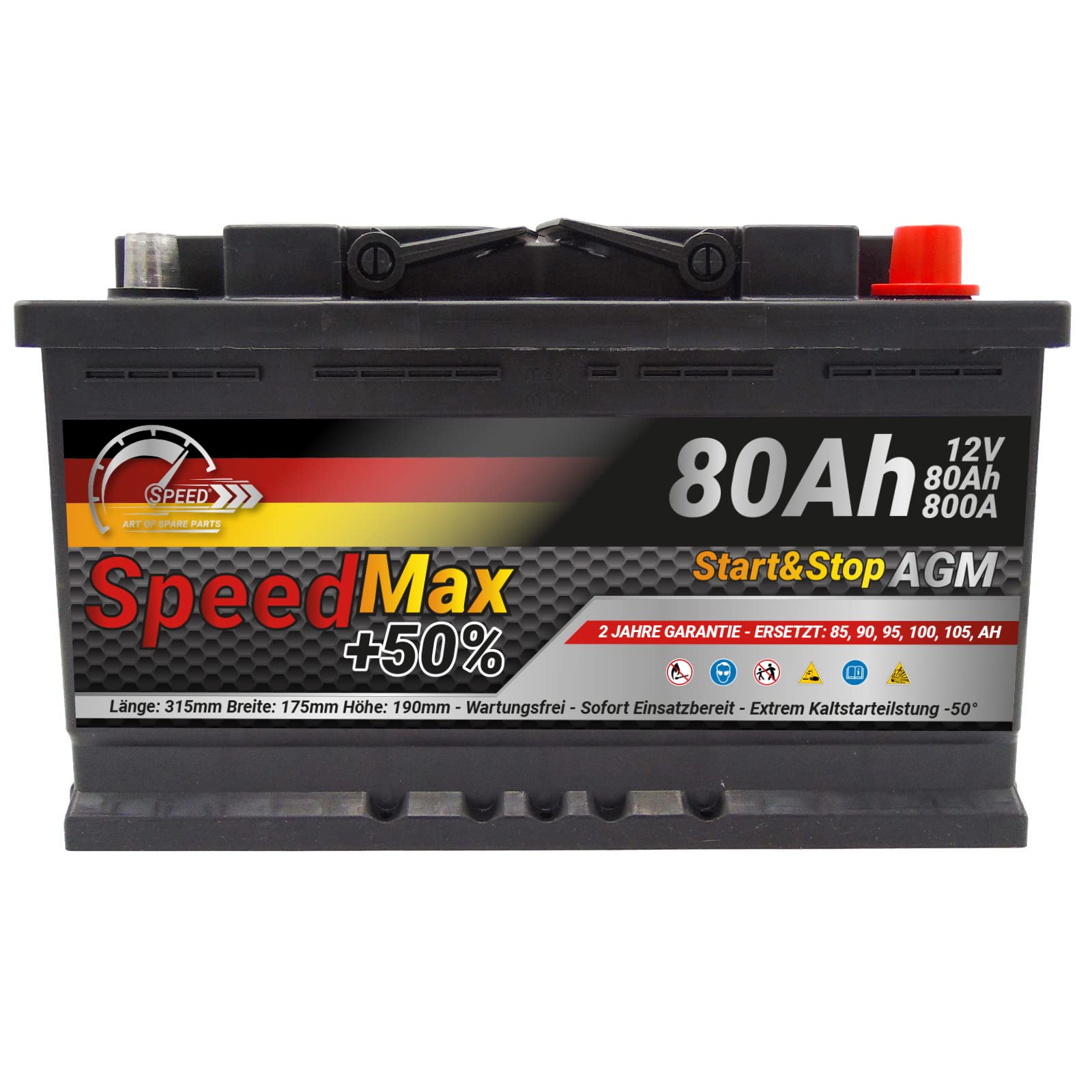 Batteria Auto Speed Max 80 Ah AGM Start&stop Speed 80Ah 800A 12V L4