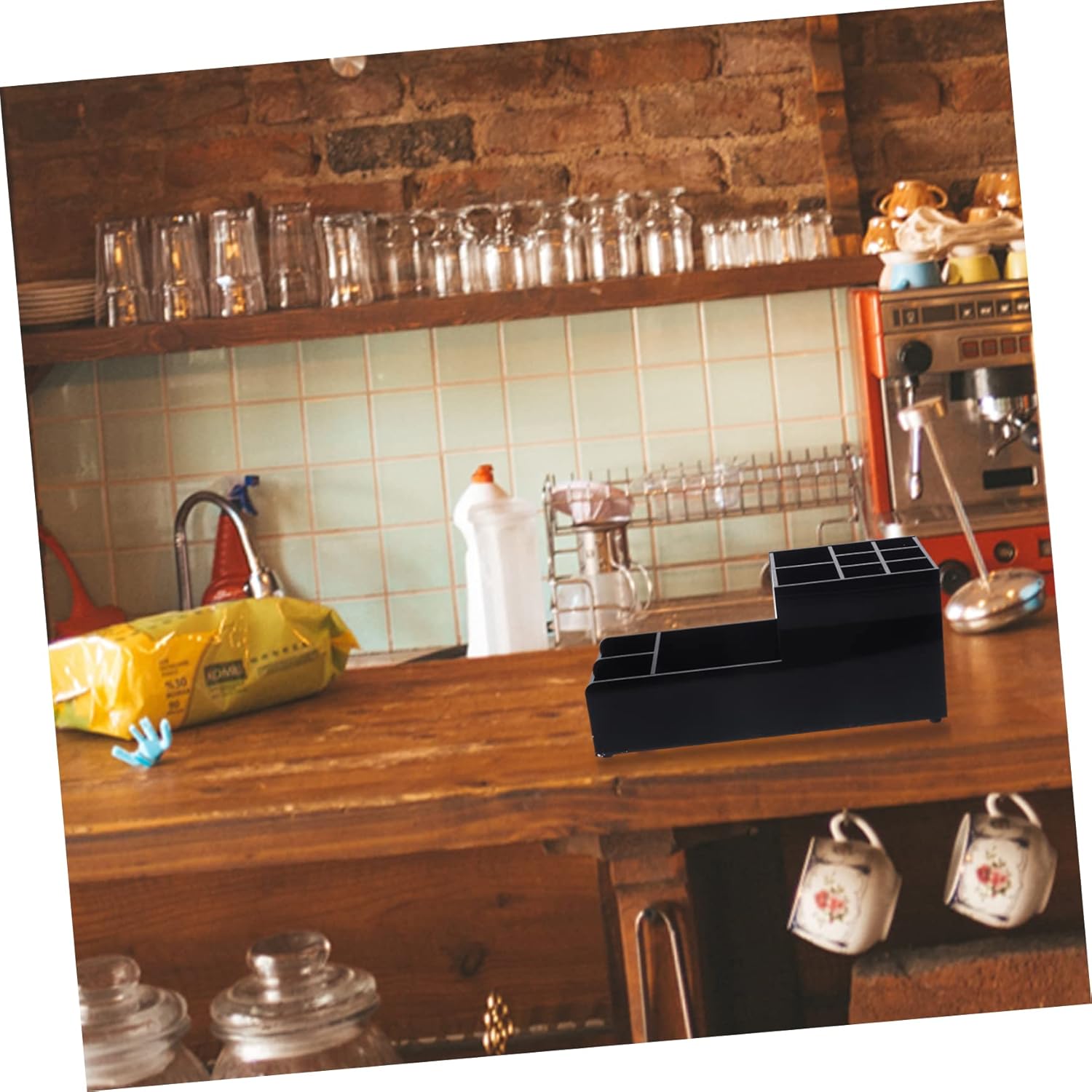 Bar Organizer Napkin Holder Straw Dispenser Compartments for Outdoor Bar Accessories