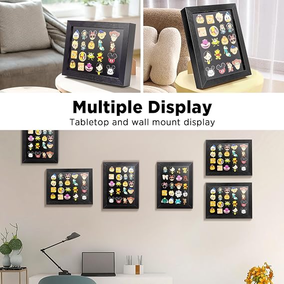 7x9 Enamel Pin Display Frame, Pin Collection Shadow Box, Black | Table & Wall Display, Pin Display Case, Fit Usual and Special Pins