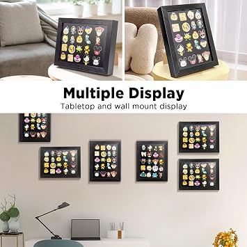 7x9 Enamel Pin Display Frame, Pin Collection Shadow Box, Black | Table & Wall Display, Pin Display Case, Fit Usual and Special Pins