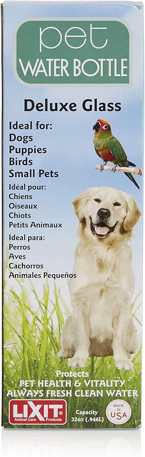 Lixit Heavy Duty Deluxe Glass Water Bottles for Birds, Dogs and Small Animals. (32oz Medium Tube)